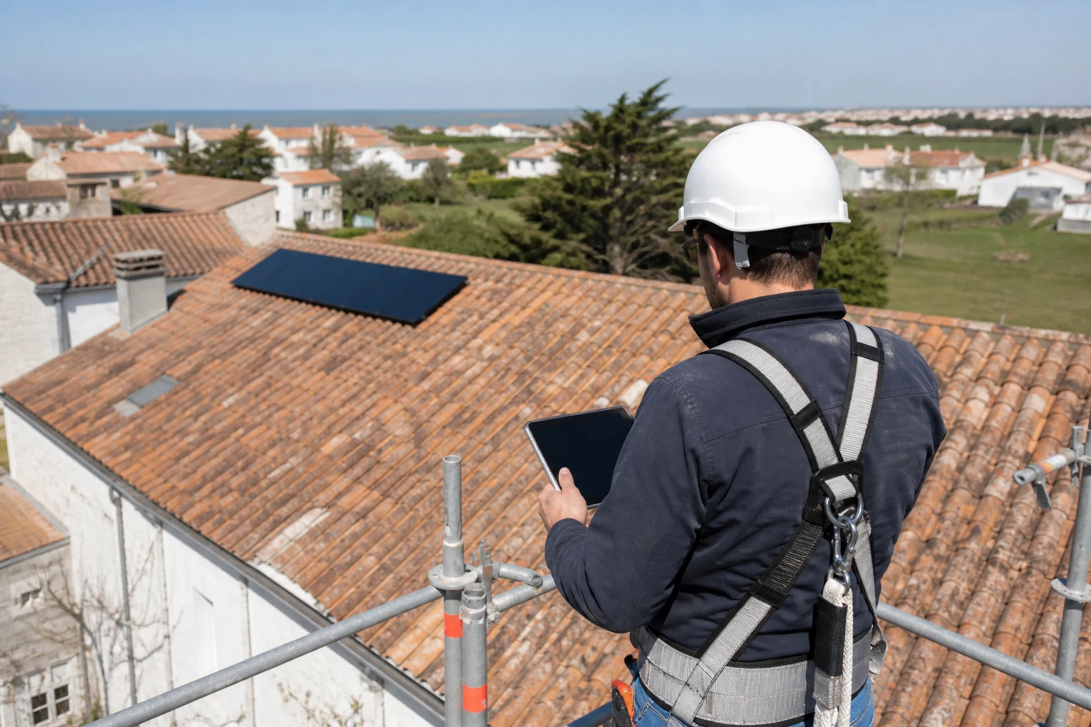 Technicien réalisant un relevé de toiture Technicien réalisant un relevé de toiture